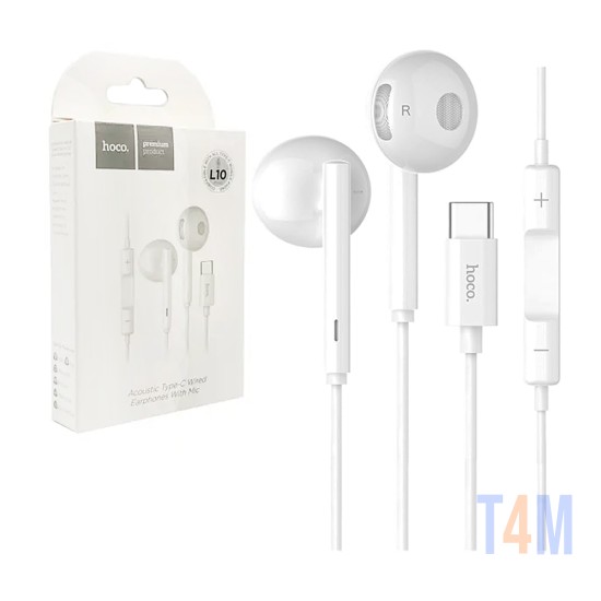 Auscultadores Hoco L10 Acoustic Tipo C com Cabo e Microfone 1,2 m Branco